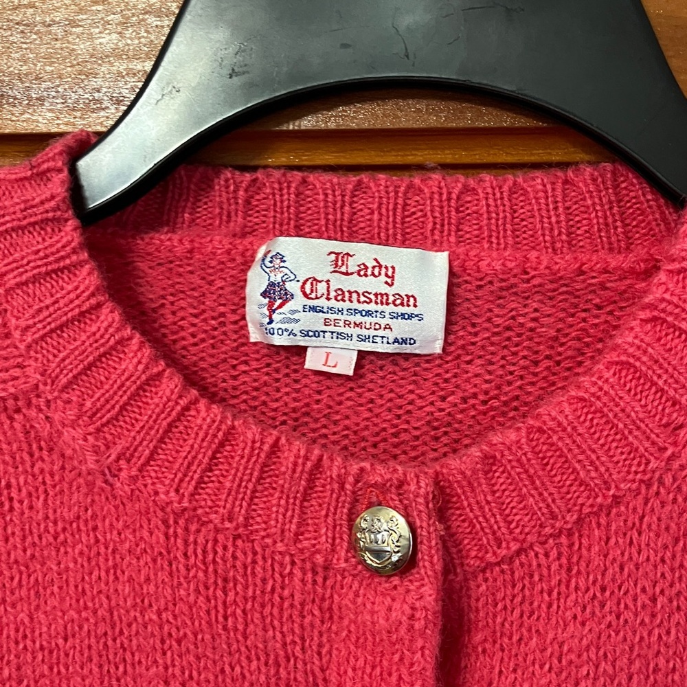 SHETLAND 100% wool bright pink cardigan sz L - Picture 2 of 4